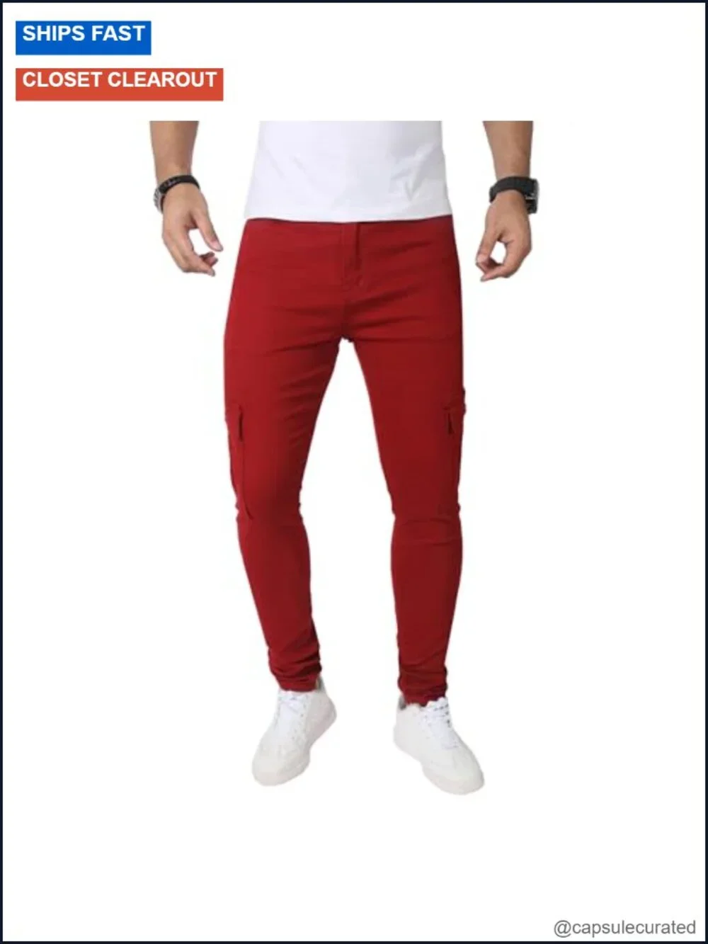 Men's Skinny Stretch Jeans Slim Ripped Distressed Tapered Leg Denim Pants